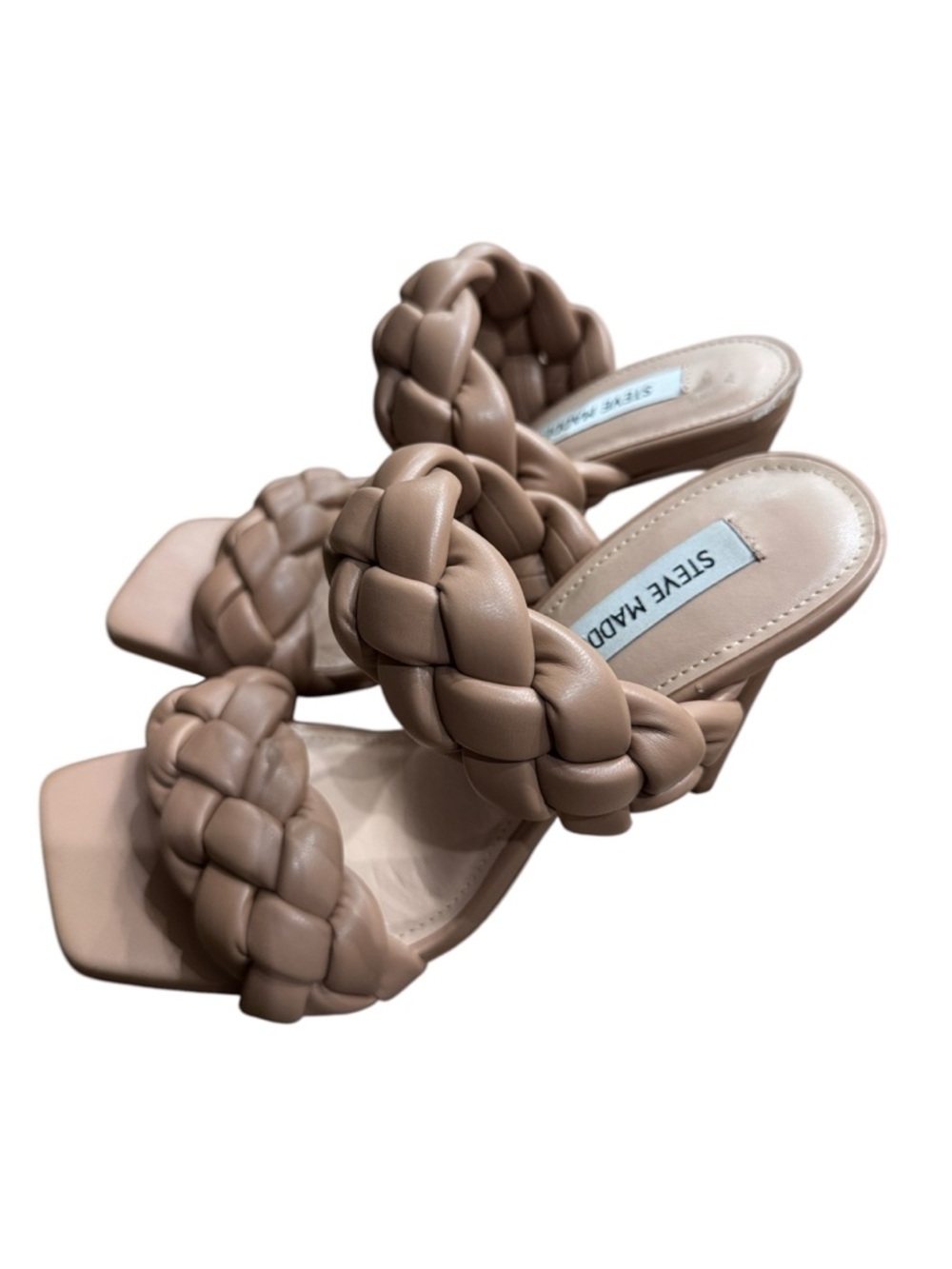 Steve Madden Braided Heels Nude | Square Toe Sandals | Bottega Style | Size 8.5 - Picture 3 of 6